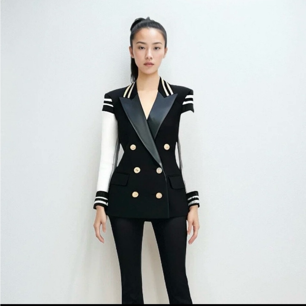 Faux Leather Varsity Blazer